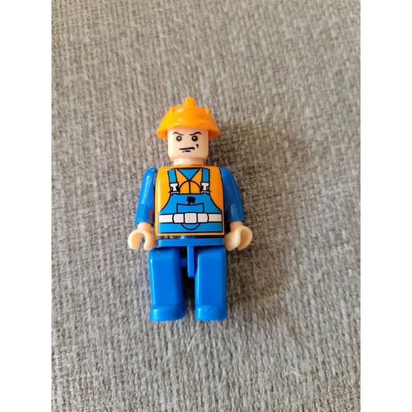 LEGO Construction Worker Blue Overalls Orange Shirt & Hat Mini Figure Minifig - Picture 1 of 7
